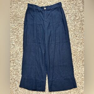 Joie Navy Wide-Leg Pants Linen Viscose Blend Sz L Resort wear Costal Grandma